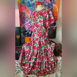 Pretty Vintage Papell Boutique Floral Country Club DesignerFashion DRESS 💐💖 14
